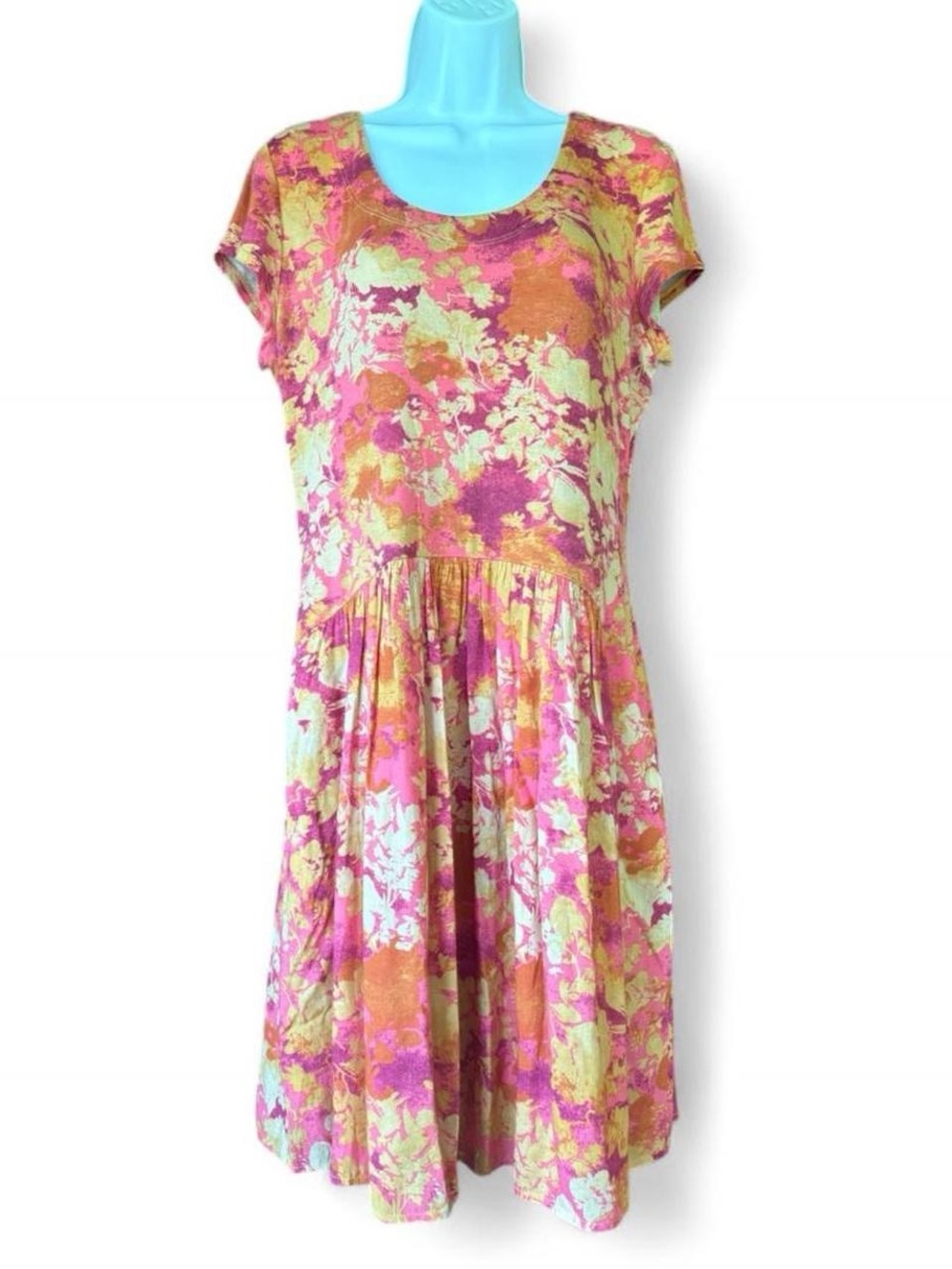 Peruvian Connection orange and pink dress M lined skirt fit and flare floral